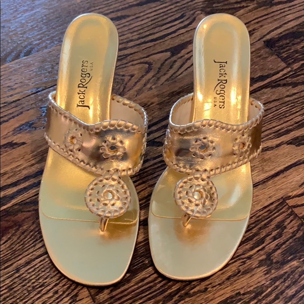 Jack Rogers Gold Kitten Heel Sandals - 8.5